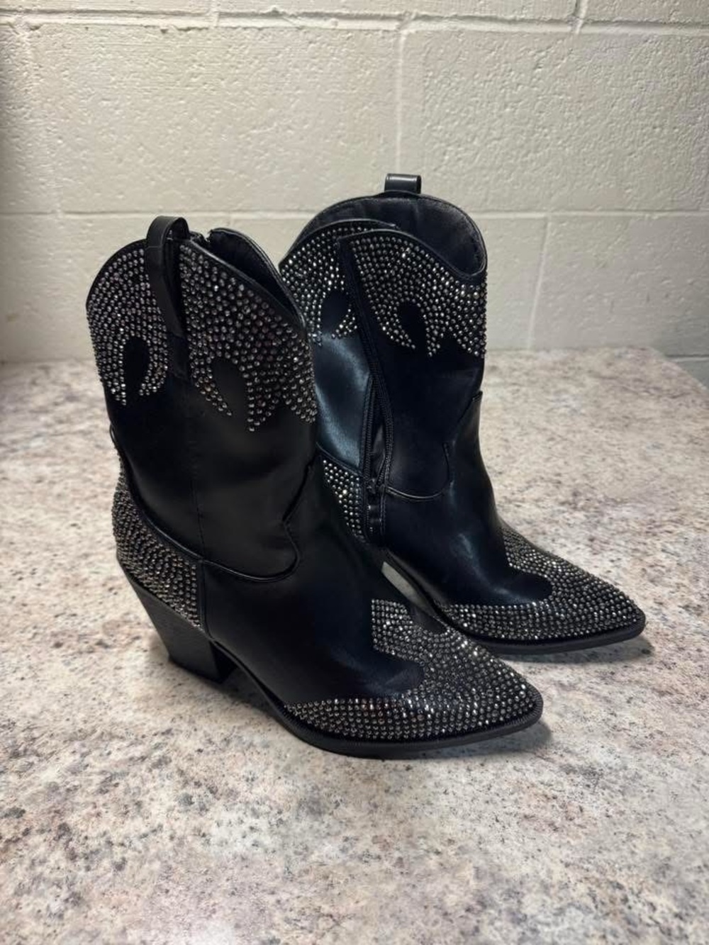 Black Studded Western Combat Boots - Women's Moto Style
